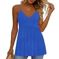 thumbnail image 4 of LIZUOJUN Womens Tank Tops Solid Color Pleated Spaghetti Strap V-Neck Cami Top Summer Dressy Trendy Sleeveless Loose Fit Tops Blue 3XL, 4 of 6
