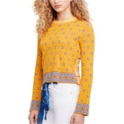 Free People Womens New Age Knit Sweater, Yellow, Large