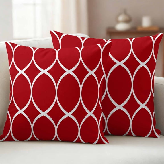 Pack of 2 Outdoor Pillow Covers,Waterproof Red Abstract Throw Pillow Covers,Modern White Geometric Twisted Art Decorative Pillowcases Cushion Covers for Patio Couch Pillow Sham Protector 20x20 Inch