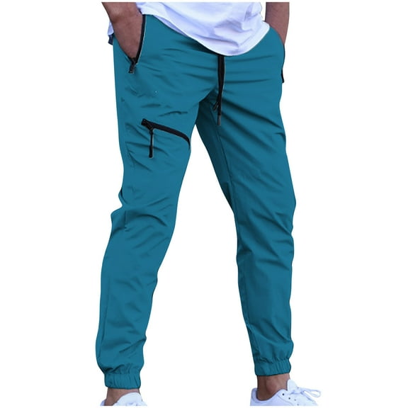 hotojiny Cargo Pants for Men Elastic Waist Slim Fit Big and Tall Hiking Trousers with Zipper Pockets Workout Joggers Work Pants
