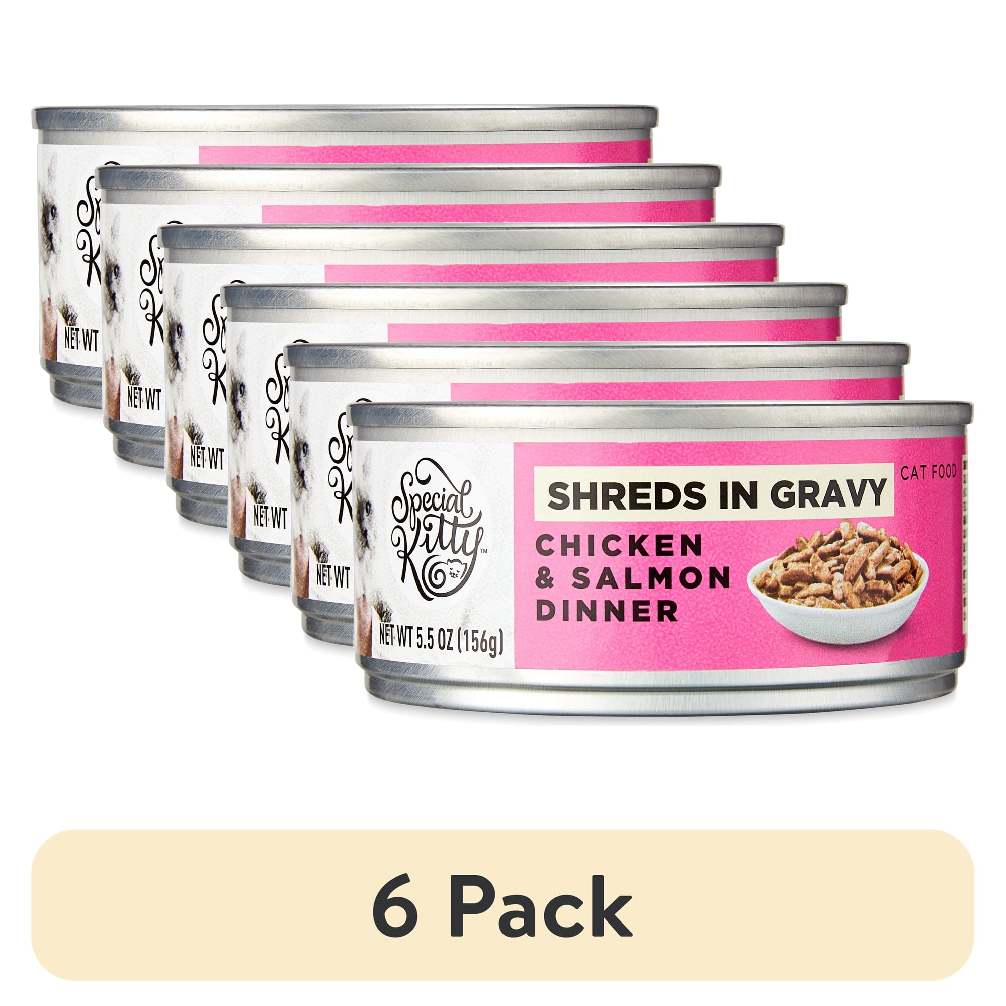 (6 pack) Special Kitty Chicken & Salmon Dinner Shreds in Gravy Wet Cat Food, 5.5 oz Can