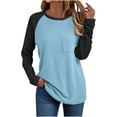thumbnail image 2 of yoeyez Raglan Shirts For Women Round Neck Loose Casual Shirts Color Block Cotton Tees Classic Relaxed Fall Tunic Top With Pocket Light Blue,M, 2 of 6