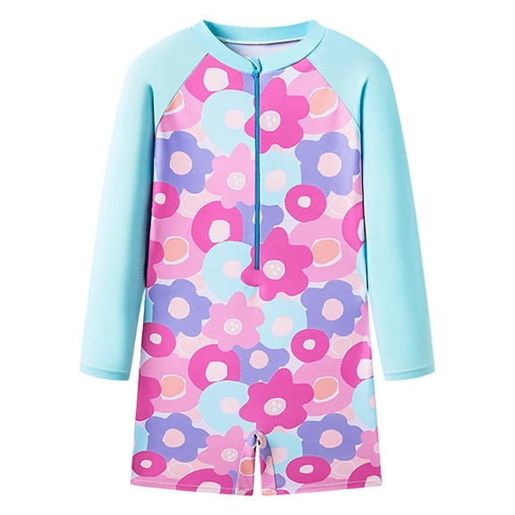 Lullu Girls Half Zip Long Sleeve Rash Guard Swimsuit Surfing Suit with UPF 50 , 1-Piece