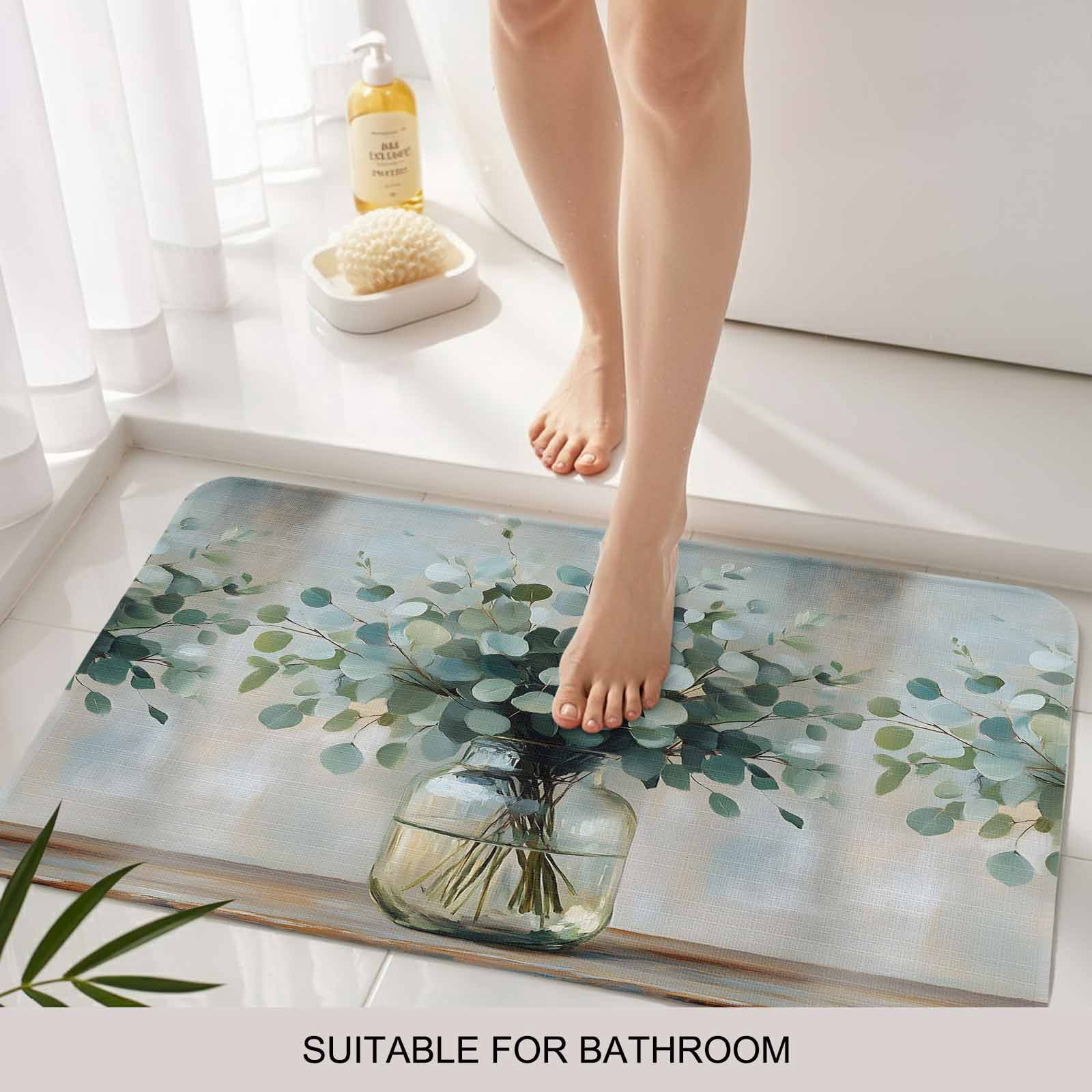 Spring Eucalyptus Doormat Outdoor Entrance 24"x36", Pastoral Botanical Leaf Retro Rustic Absorb Moisture Dirt Door Mats, Non-Slip Rubber Backing Floor Mats Indoor, Low-Profile Front Door Rugs
