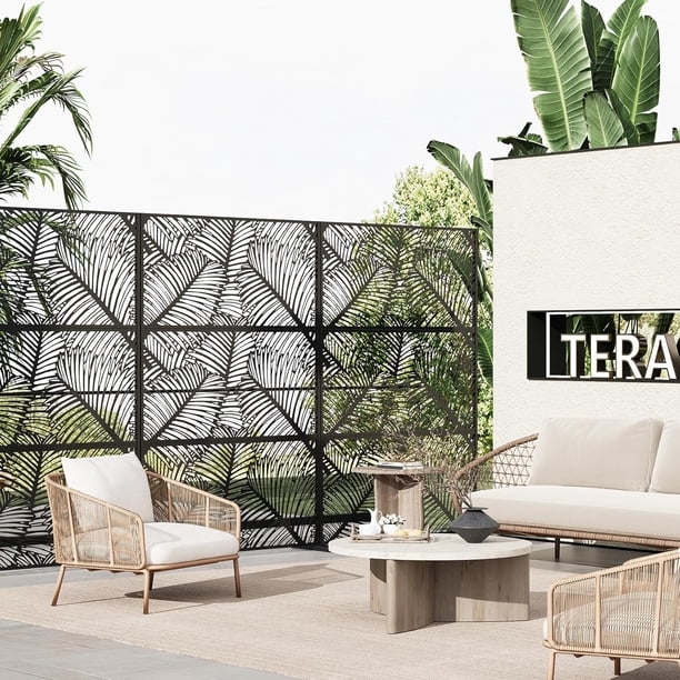 Historyli Biombo de metal de 183 x 120 cm,separador decorativo independiente,biombo de altura extendida para jardín con base estable,diseño de hoja de palma.