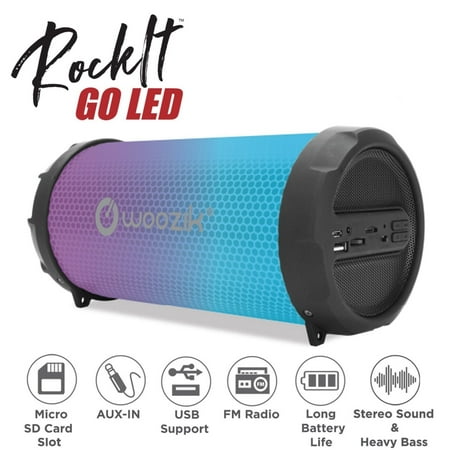for Huawei Honor 30 Pro Woozik Rockit Go Portable LED Bluetooth Speaker, Wireless Boombox with Lights, FM Radio, Indoor/Outdoor with Aux and USB Support