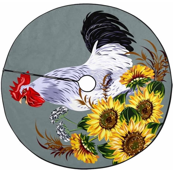 FMSHPON Cock in a Thicket of Flowers Xmas Christmas Tree Skirt Stand Mat for Holiday Party Decoration Indoor Outdoor 36 inches