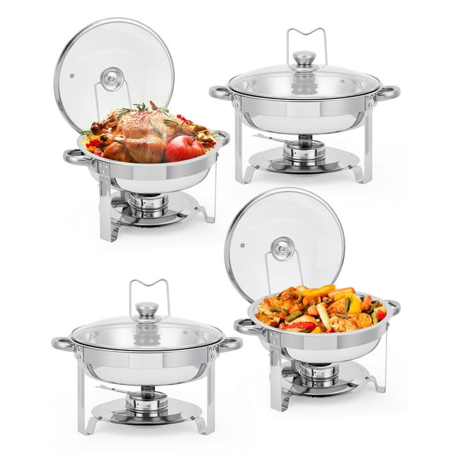 QinaQin Lot de 2 Assiettes Rondes Isolées en Acier Inoxydable de 5 Pintes, Convenant aux Buffets, Fêtes, Mariages et Banquets, et Pouvant Servir de Réchauds