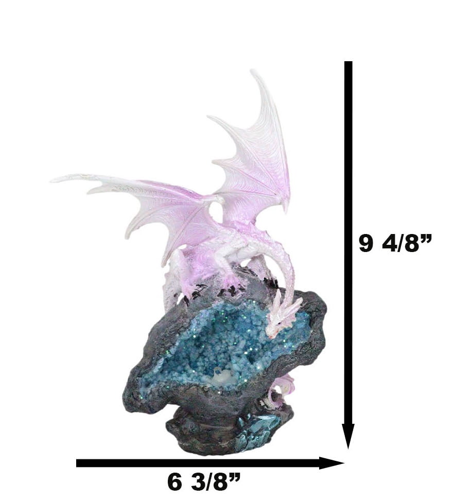 Dragon Guarding Faux Crystal Cave Statue Fantasy Decoration