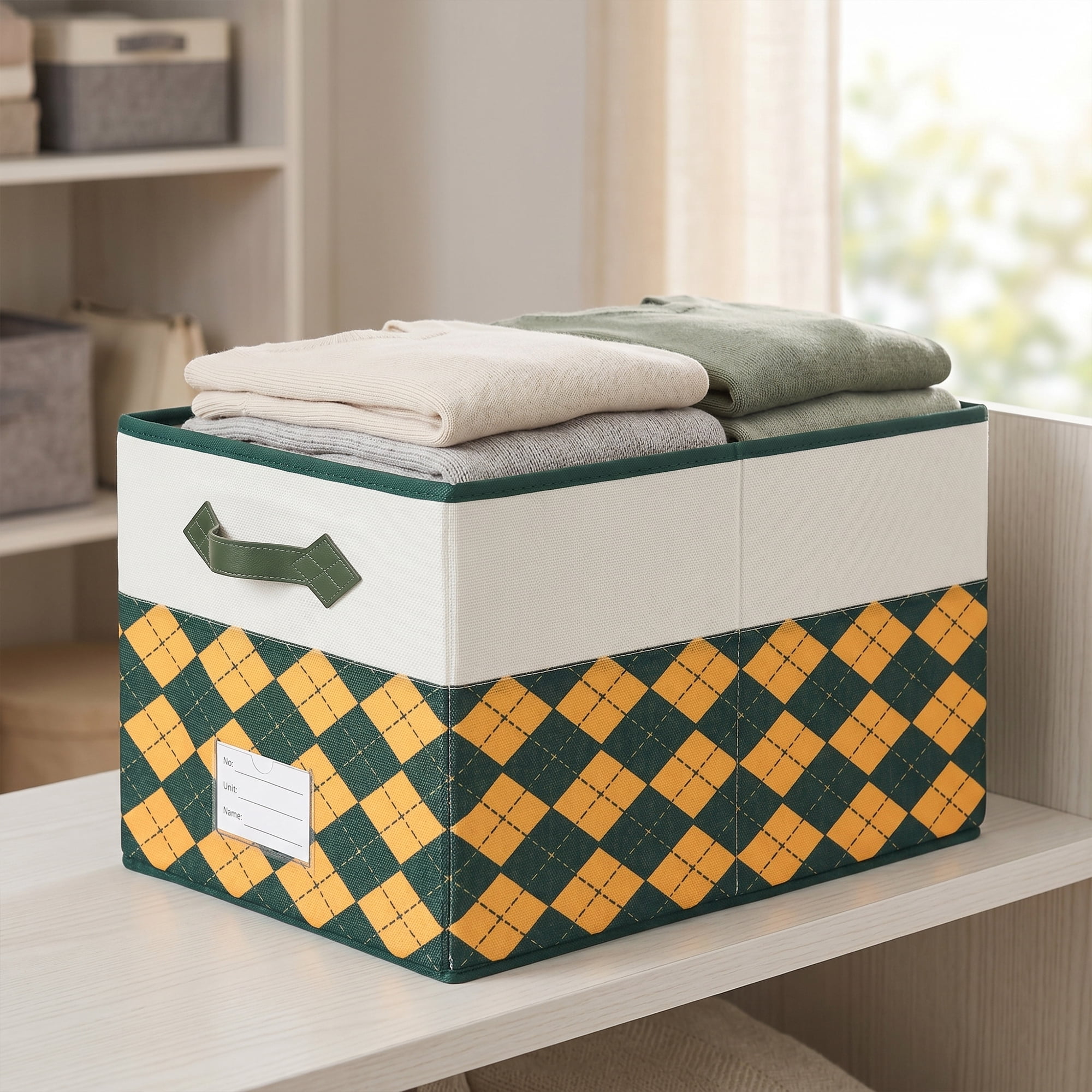 Unique Bargains Storage Basket with Handle for Organizing Orange Green 17.3"x11.8"x10.6"