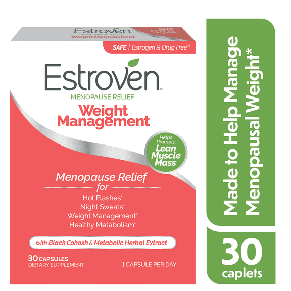 Estroven Menopause Relief Weight Management Daily Supplement, Support for Hot Flashes, Night Sweats, & Healthy Weight, 30 Count
