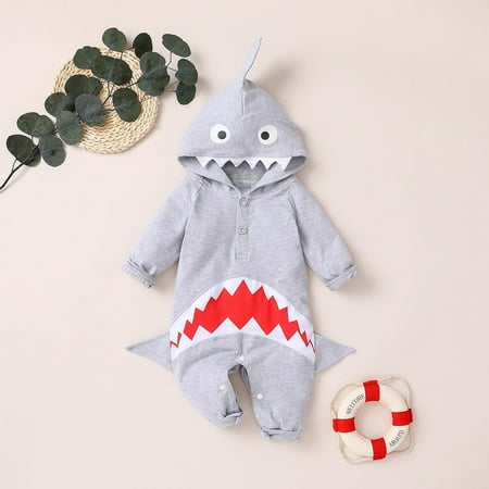 

Jeborah Autumn Winter Infant Toddler Baby Girls Boys Romper Long Sleeve Cute Shark Hooded Jumpsuits Clothes Overalls Sales