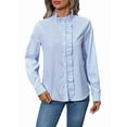 thumbnail image 2 of Women'S Striped Button Front Shirts Mock Neck Long Sleeve Office Blouse Tops Blue XL, 2 of 9