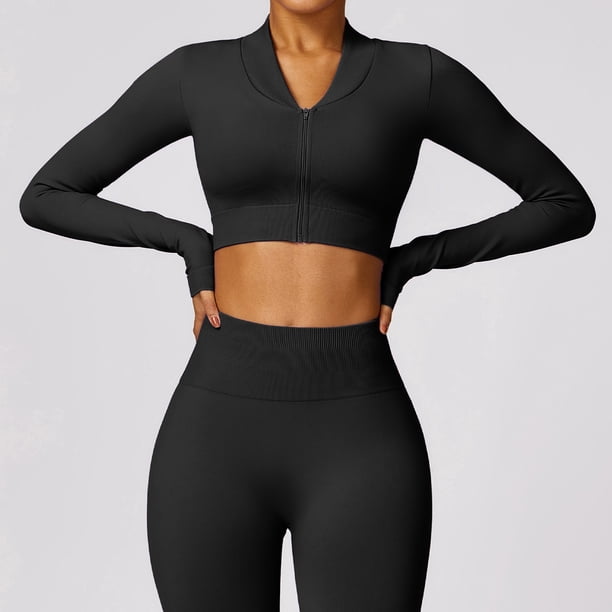 Chaqueta deportiva de manga larga para Yoga para mujer, camisa de Yoga y Fitness con cremallera, Top corto de gimnasia cálido, abrigos para correr, ropa de entrenamiento para mujer