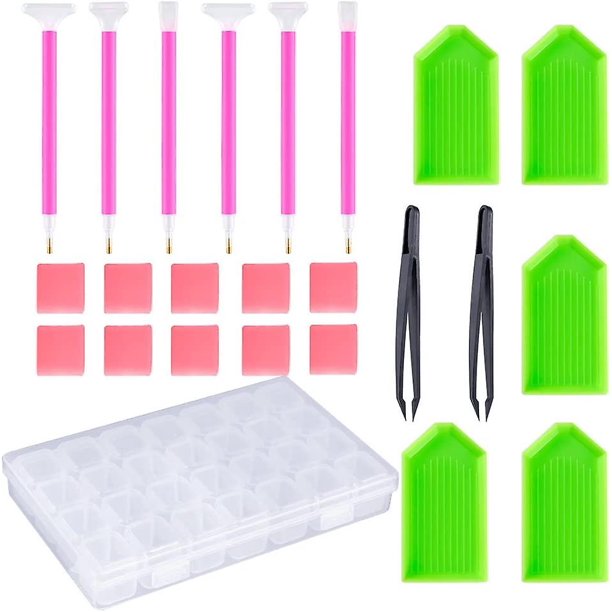24 piezas de herramientas de pintura de diamantes 5d DIY, accesorios de pintura de diamantes, kits de punto de cruz con 28 ranuras, caja de bordado de diamantes compatible con Di Afortunado Sencillez