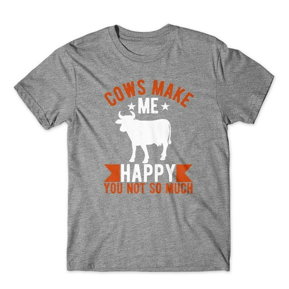 Mighty Circus Cows Makes Me Happy T-Shirt 100% Cotton Premium Tee - Gray, Small