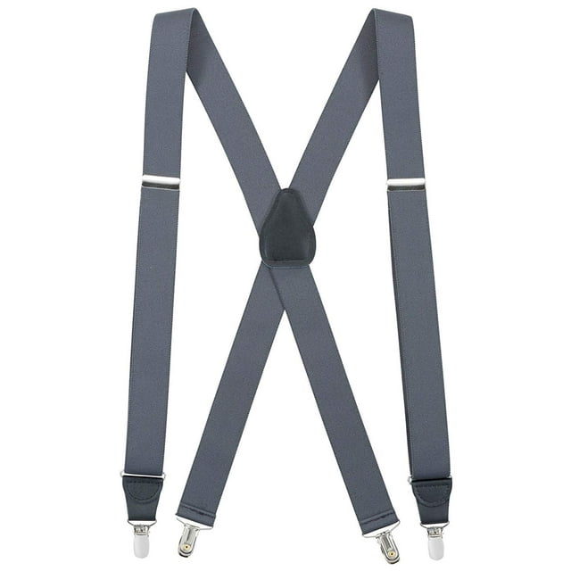 Bretelles Élastiques pour Hommes à Dos en X, Ajustables, à Clipser, avec Garniture en Cuir - Gris (Régulier, 46 Pouces de Long)