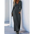 thumbnail image 2 of Women Deep V Neck Long Sleeve Slit 2025 Fall Elegant Formal Wedding Evening Date Prom Maxi Long Dress Dark Gray L, 2 of 7