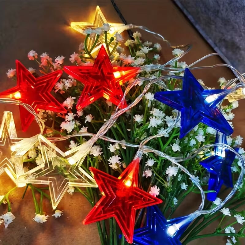 Star String Lights - Red, White, and Blue Decorative Lighting for Indoor and Outdoor Use
