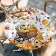 thumbnail image 2 of Fall Pumpkins Gnomes Round Tablecloth, Fitted Table Cover with Elastic for 55"-60" Round Tables, Thanksgiving Maple Leaves Farmhouse Plaid Table Cloth Outdoor Dinning Party Waterproof Tablecloths, 2 of 7