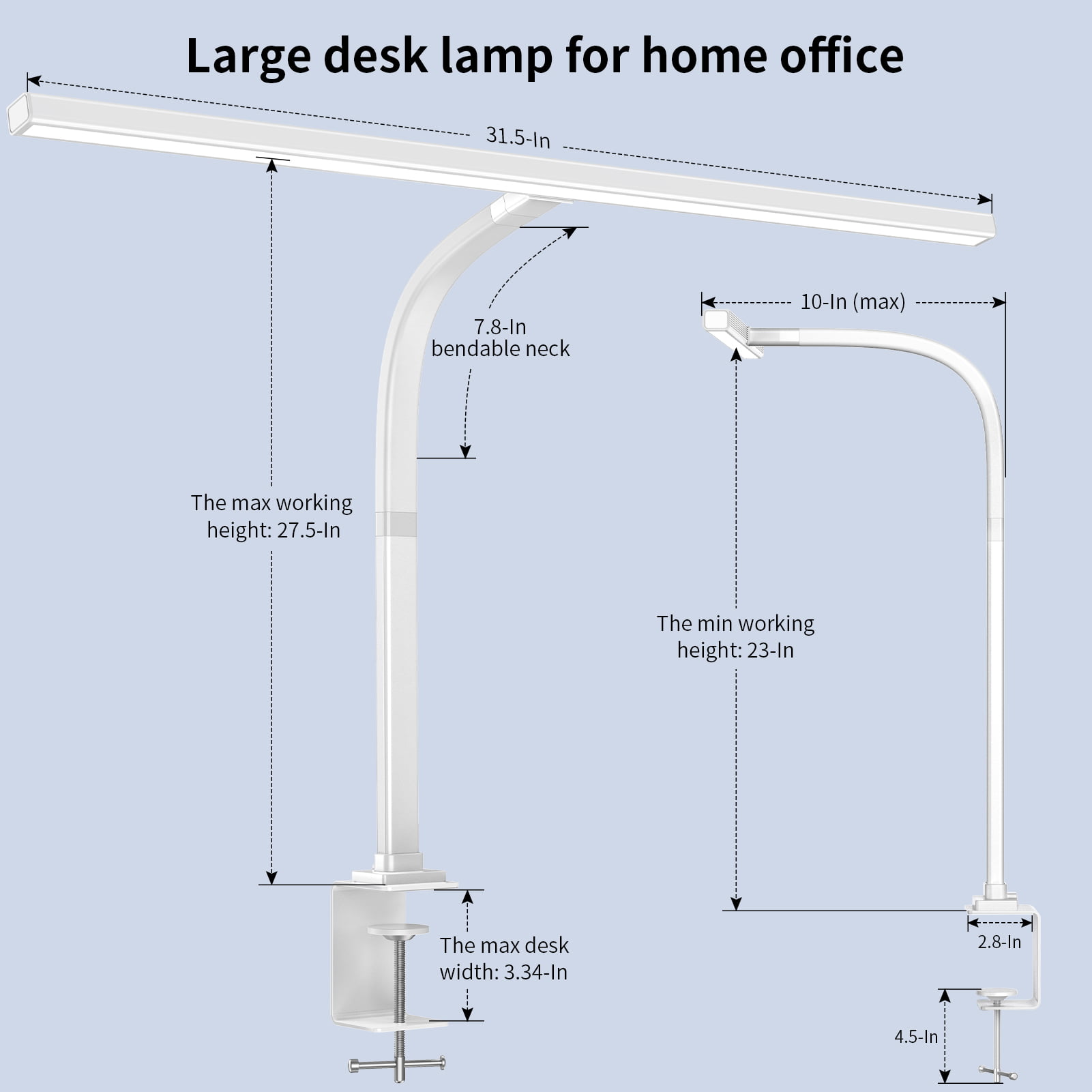sandiea LED Desk Lamp for Home Office - 24W Bright Double Head Desk Light  with Clamp Eye Caring Architect Task Light 25 Lighting Modes Adjustable