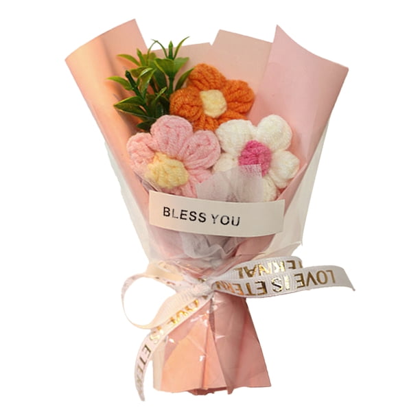 Ramo de flores de ganchillo hecho a mano, mini ramo artificial de punto, flores falsas, regalo para madre, esposa, cumpleaños, aniversario