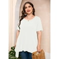 thumbnail image 5 of SHOWMALL Women‘s Plus Size Tops Short Sleeve Blouse White 2X Summer Swing Tunic Clothes Crewneck Clothing Flowy Tee Shirt for Leggings, 5 of 8