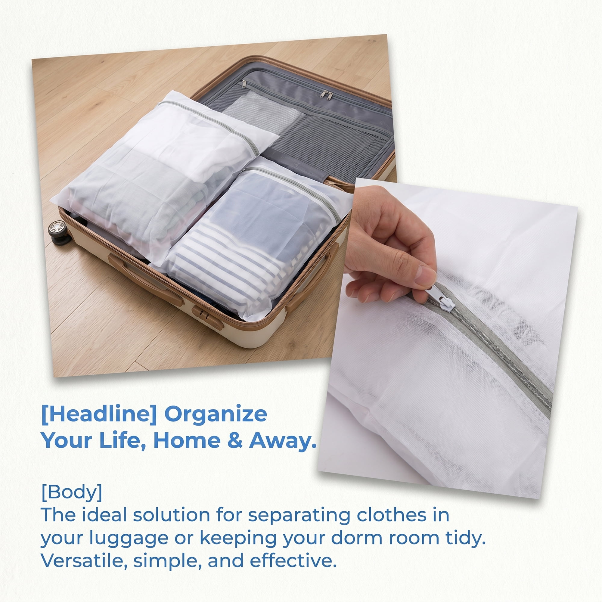 Unique Bargains 3Pcs Polyester Mesh Laundry Bags with Zipper White-Gray 15.7" x 19.7"
