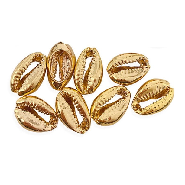 EeaseMX 50 cuentas de concha electrochapada dorada de 15 mm, conchas cauri naturales para hacer pulseras y tobilleras (doradas)