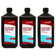 3 Pack - Leader Hydrogen Peroxide 3% USP Solution, First Aid Antiseptic, Oral Debriding Agent, 32 Fluid Ounces (1QT) 946 ML