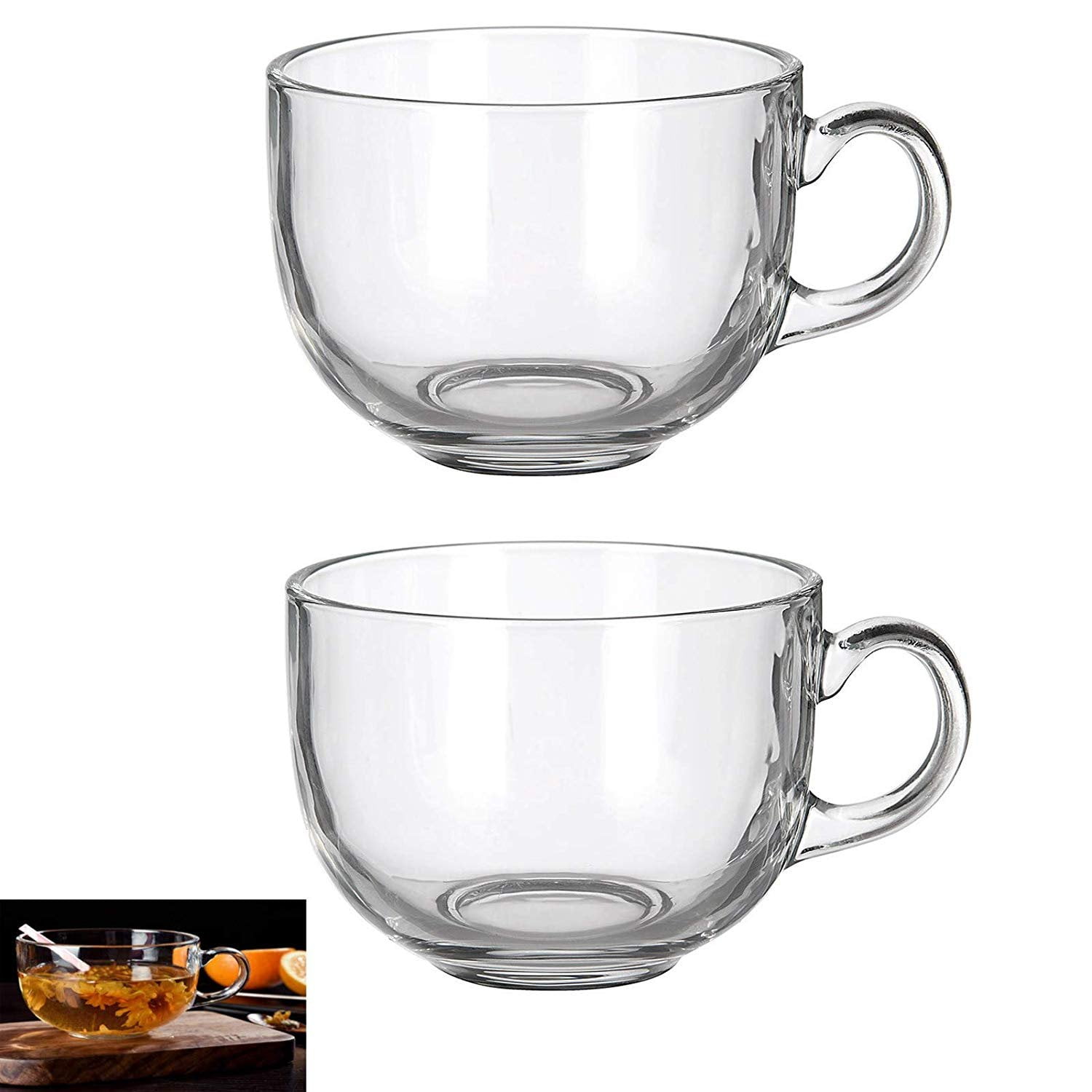 2 Pack Multipurpose Gourmet Coffee Tea Mugs 480 ML-Thick Clear Glass