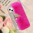thumbnail image 6 of Compatible with iPhone 15 Plus Plush Furry Case with Luxury Bling Rhinestones for Women Girls Cute 3D Diamond Fox Cover Case Winter Warm Soft TPU Shockproof Protective Cover, Rose, 6 of 13