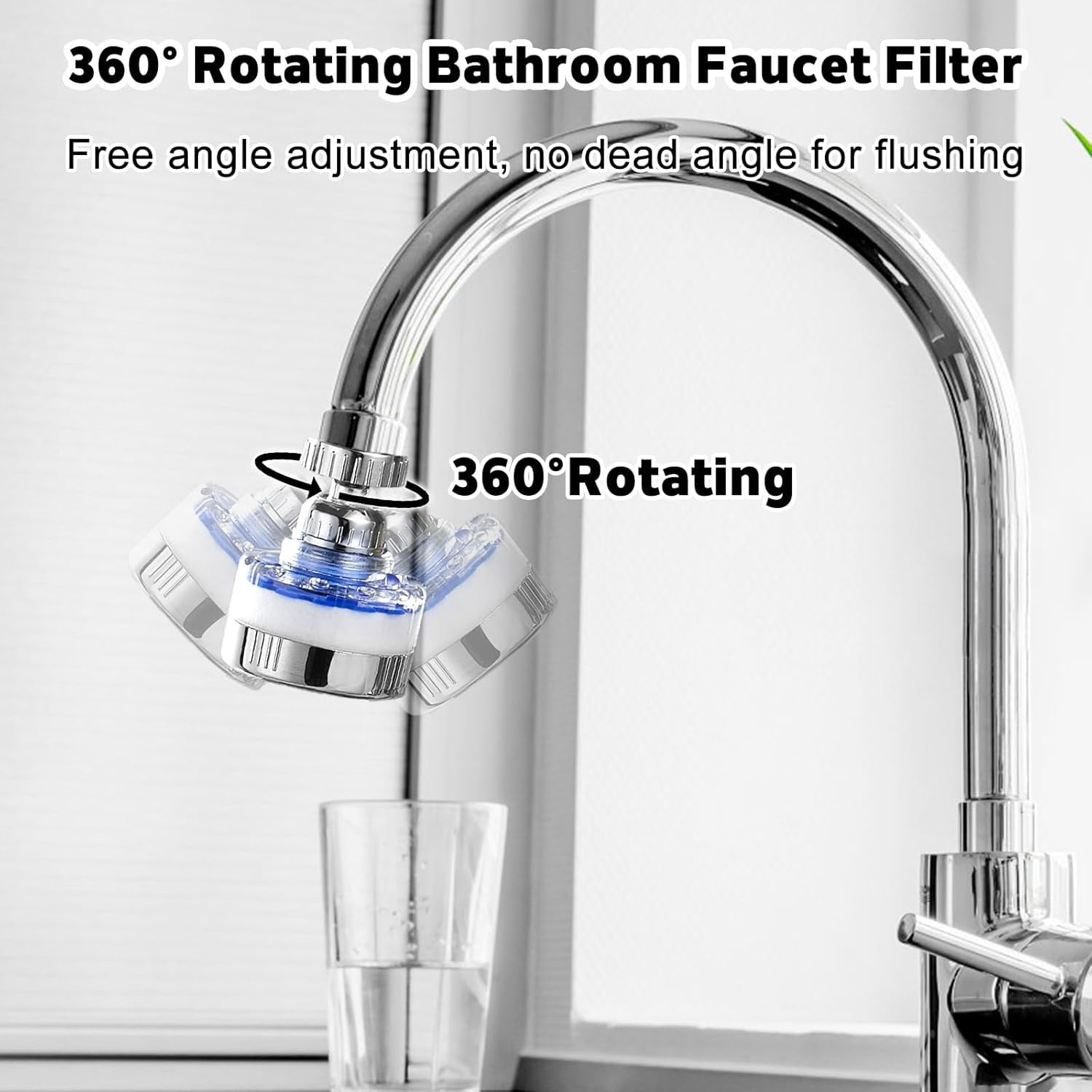 JJEAN-3 Pack Sink Water Filter Faucet, 360° Rotating Faucet-Mount Water Purifier with 15 Filter Cartridges, Removes Chlorine, Fluoride & Heavy Metals from Hard Water for Kitchen & Bathroom