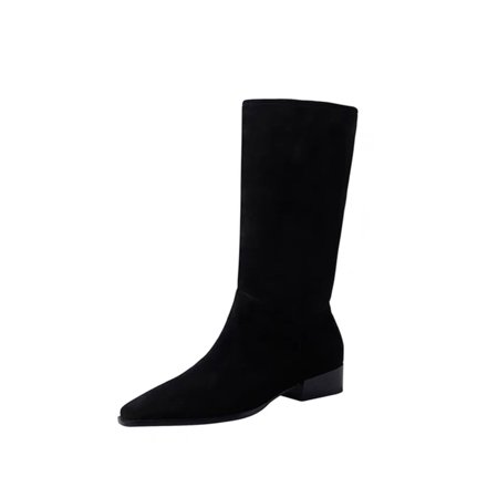 

Eloshman Women Comfort Chunky Slouchy Mid Calf Boots Office Casual Pull On Pointed Toe Boot Non Slip Faux Suede Winter Shoes Black 7.5