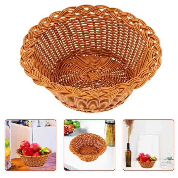 YOSADIER Brown Handwoven Basket Multipurpose Storage Organizer and Serving Tray for Kitchen, Home, and Decor