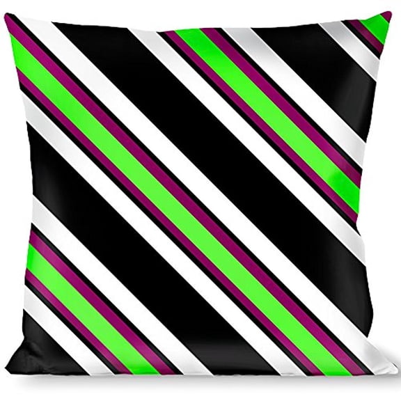 Buckle-Down Throw Pillow - Diagonal Stripes Black White Pink Green