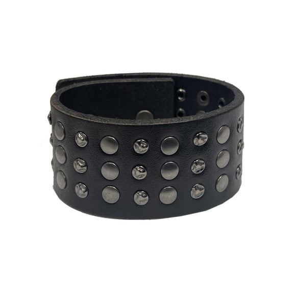 Harley-Davidson Mens Triple Row Stud Leather Cuff Bracelet Wristband (S/M) Black, Harley Davidson