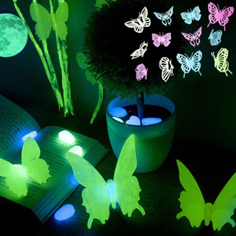 12Pcs Glow in The Dark 3D Butterfly Wall Stickers Butterfly Decals for Kids  Bedroom Nursery Living Room Luminous Home Garden - AliExpress