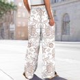 thumbnail image 4 of Women's Floral Print Palazzo Pants - High Waist Wide Leg Bohemian Summer Casual Trousers with Elastic Waist ,Beige,L, 4 of 7