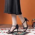 thumbnail image 2 of BLISSFUL STEP Women's Rhinestone Ankle Strap Open Toe Stiletto Black Heels Sandals 7 M US, 2 of 6