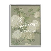 Stupell Industries Easter Blessings Sentiment Vintage White Hydrangea Florals Green Graphic Art Gray Framed Art Print Wall Art, 16x20, by Daphne Polselli