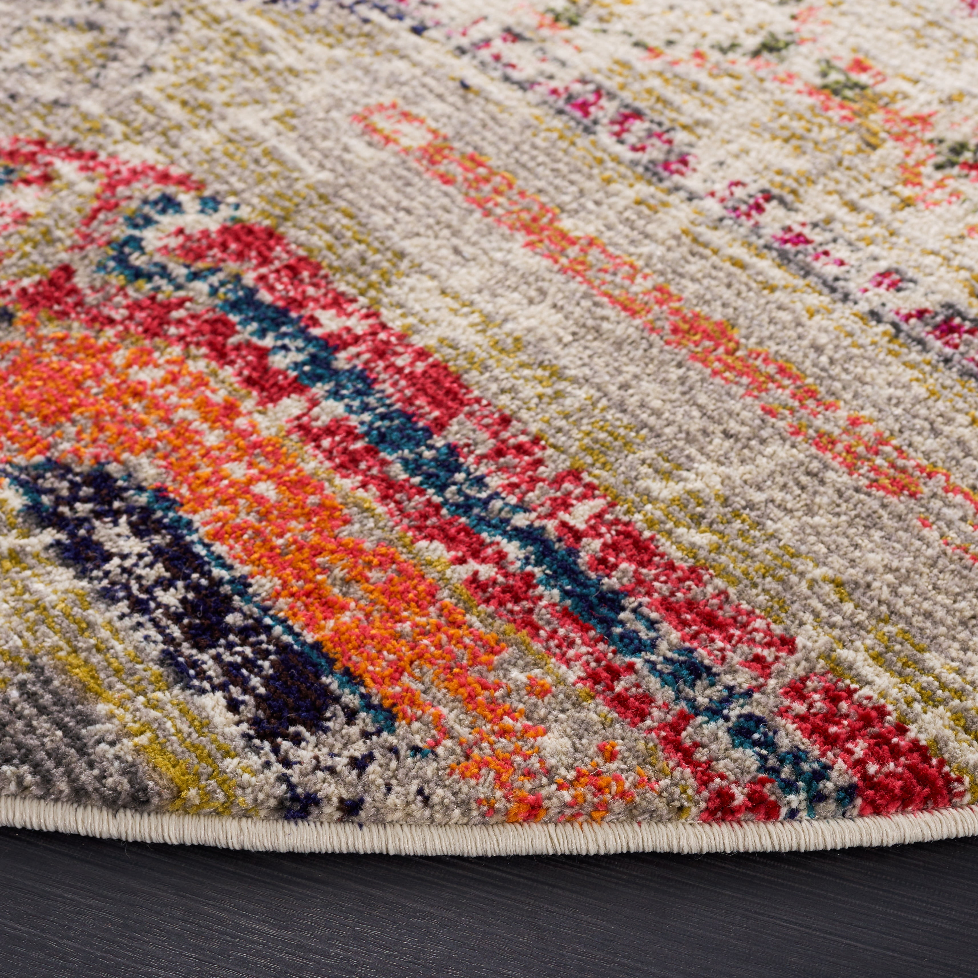 SAFAVIEH Monaco Risto Abstract Area Rug, Light Grey/Multi, 4' x 4' Round