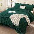 thumbnail image 2 of ANGENIA Dark Green Comforter Sets Queen, 3 Pieces Farmhouse Elegant Ruffle Comforter Sets, All Season Soft Cozy Fluffy Shabby Chic Bed Set(90"x90" Comforter & 2 Pillowcases), 2 of 7