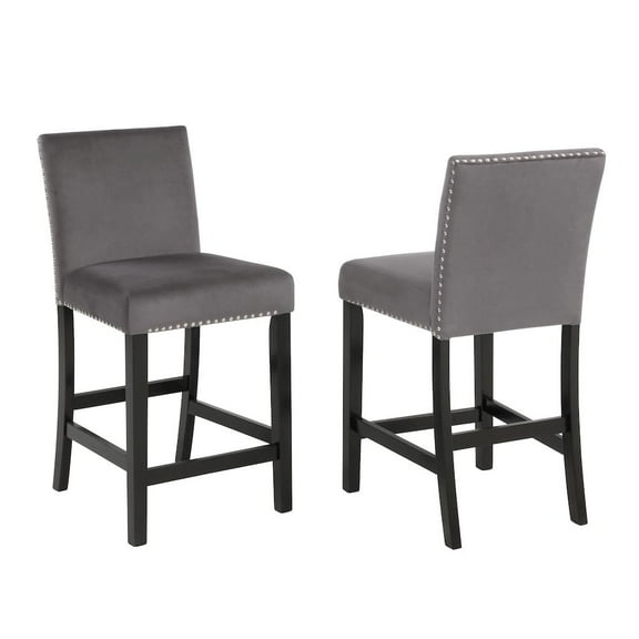 Cobre Contemporary Velvet Counter Stool with Nailhead Trim(Set of 2) in Gray
