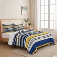 thumbnail image 5 of Queen Quilt Set 90''x96'', Navy Blue Yellow Striped Lightweight Summer Bedspread Coverlet Set with 2 Pillow Shams, Farmhouse Vintage Stripe Breathable All Season Quilt Bedding for Bedroom/Guest Room, 5 of 9