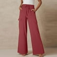 thumbnail image 2 of Summer Savings Clearance! Enjoytime Casual Pants for Women Solid Color Wide Leg Pants with Pockets and Drawstring Elastic Waist Comfy Baggy Palazzo Pants for Women Dressy, 2 of 7