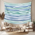 thumbnail image 2 of Green Blue Stripes Tapestry for Bedroom Wall Hanging Tapestry, Ocean Waves Abstract Modern Art Ceiling Backdrop Tapestries Poster Blanket Wall Decor for Teens Room Living Room Dorm 55" x 73", 2 of 8