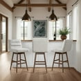thumbnail image 2 of Armen Living Elias Brown Solid Wood Upholstered 30" Bar Height Swivel Barstool with Morning Fog Fabric Seat, 2 of 7