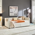 thumbnail image 3 of Aukfa Upholstered Twin Daybed with Storage Drawers, Bed Frame with Button Tufted and Nailhead Trim - Beige, 3 of 8