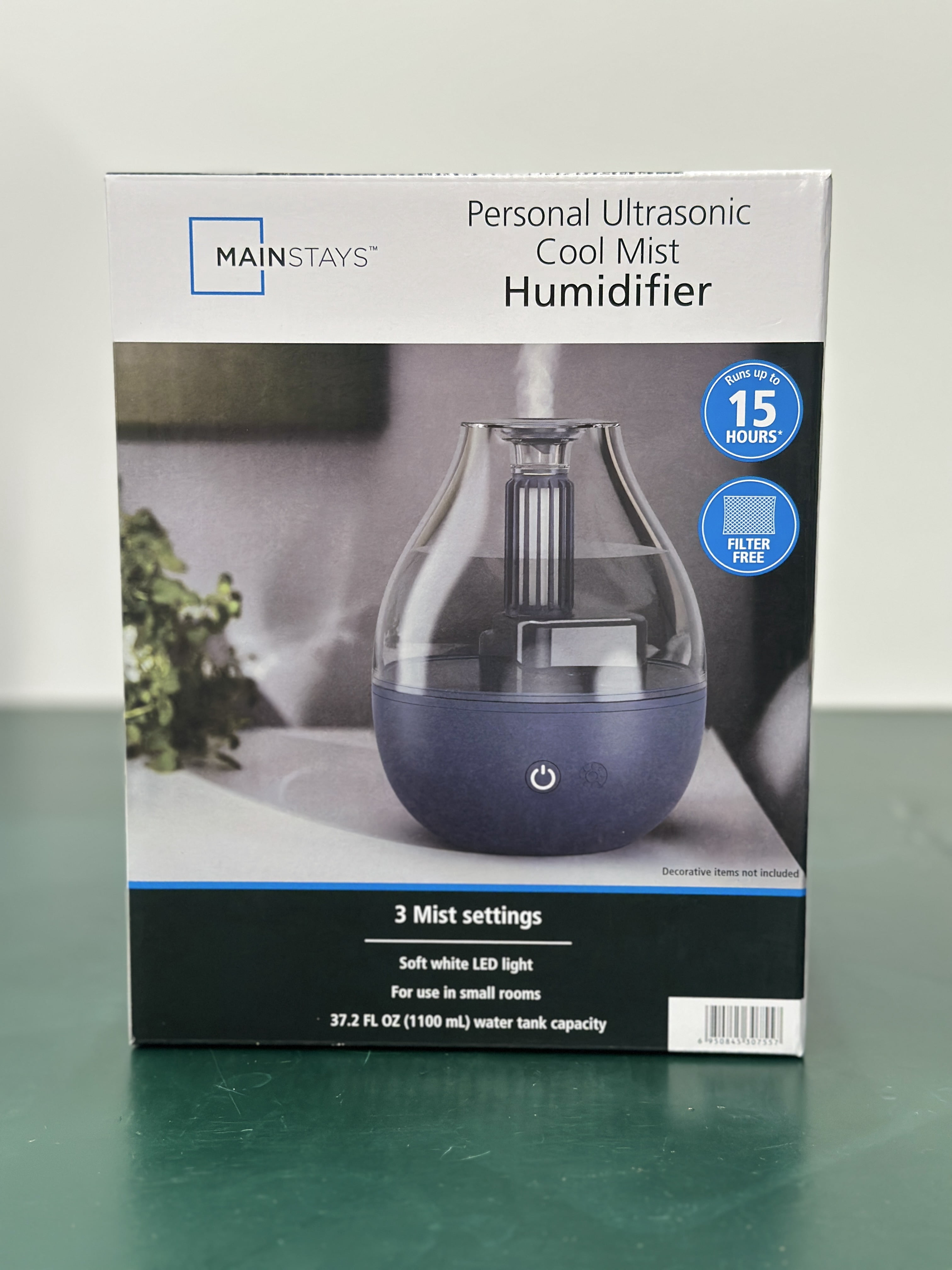 Mainstays Ultrasonic Cool Mist Humidifier with Aroma, 230013-12, Blue, coverage area:219 sq ft.